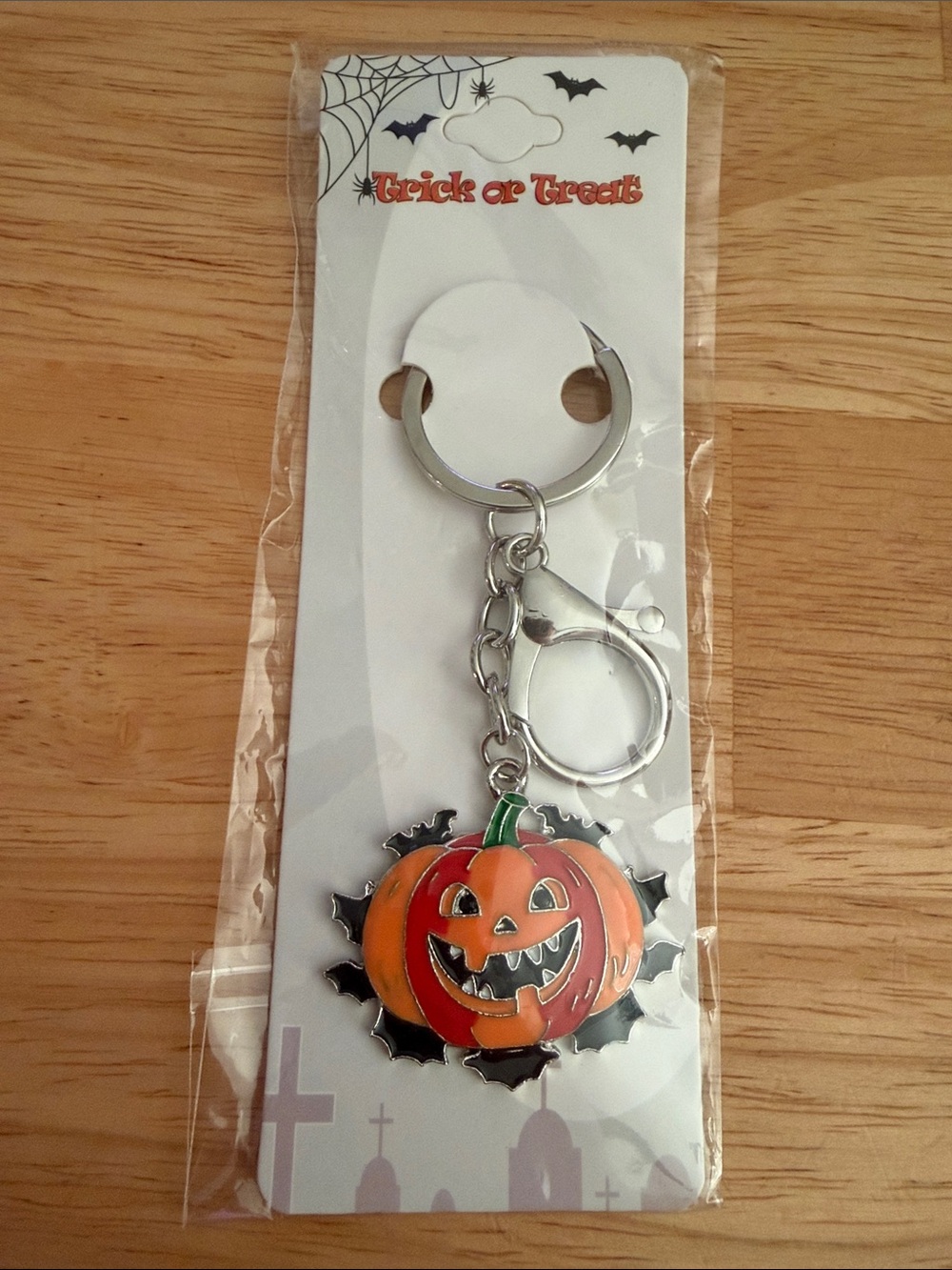 Halloween Pumpkin Surrounded by Bats Keychain/bagcharm